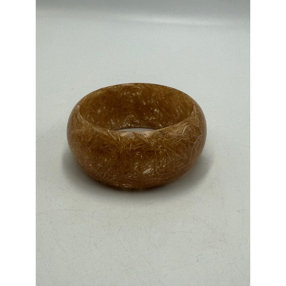 Vintage Golden Straw Fiber Resin Bangle Bracelet Chunky Amber Tone Dome Jewelry